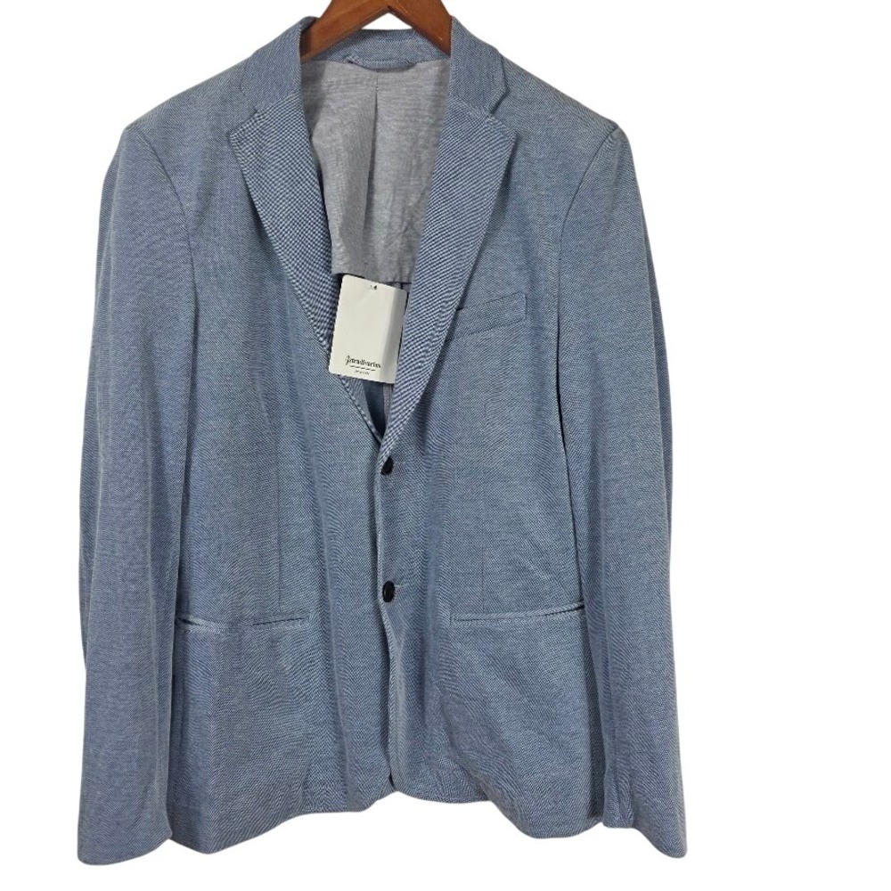 Stradivarius Blazer Mens Size M Blue Micro-Pattern Cotton Blend‎ Sportcoat